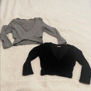 Hollister 2 Piece Knit Top Set Black Striped Casual Layering Bundle